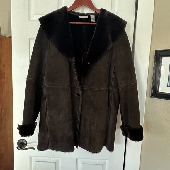 Liz Claiborne Collection Real Suede Coat w/ Faux Shearling Lining – Size 14 – He - Picture 3 of 14